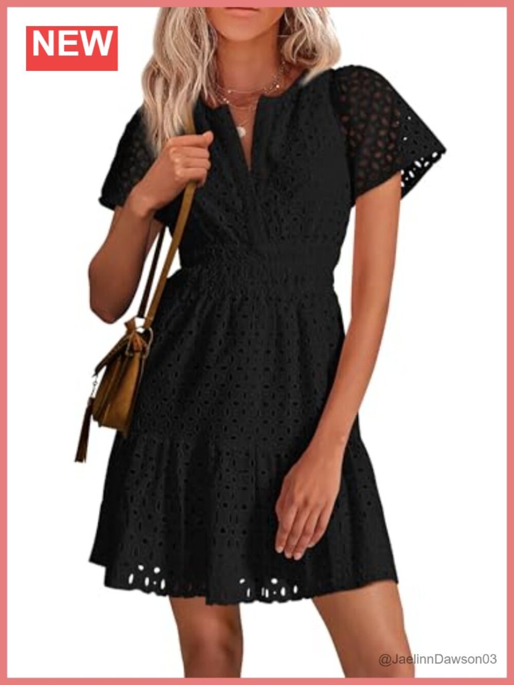 Eyelet Lace Mini Dress V-Neck Ruffle Hem A-Line Summer Casual